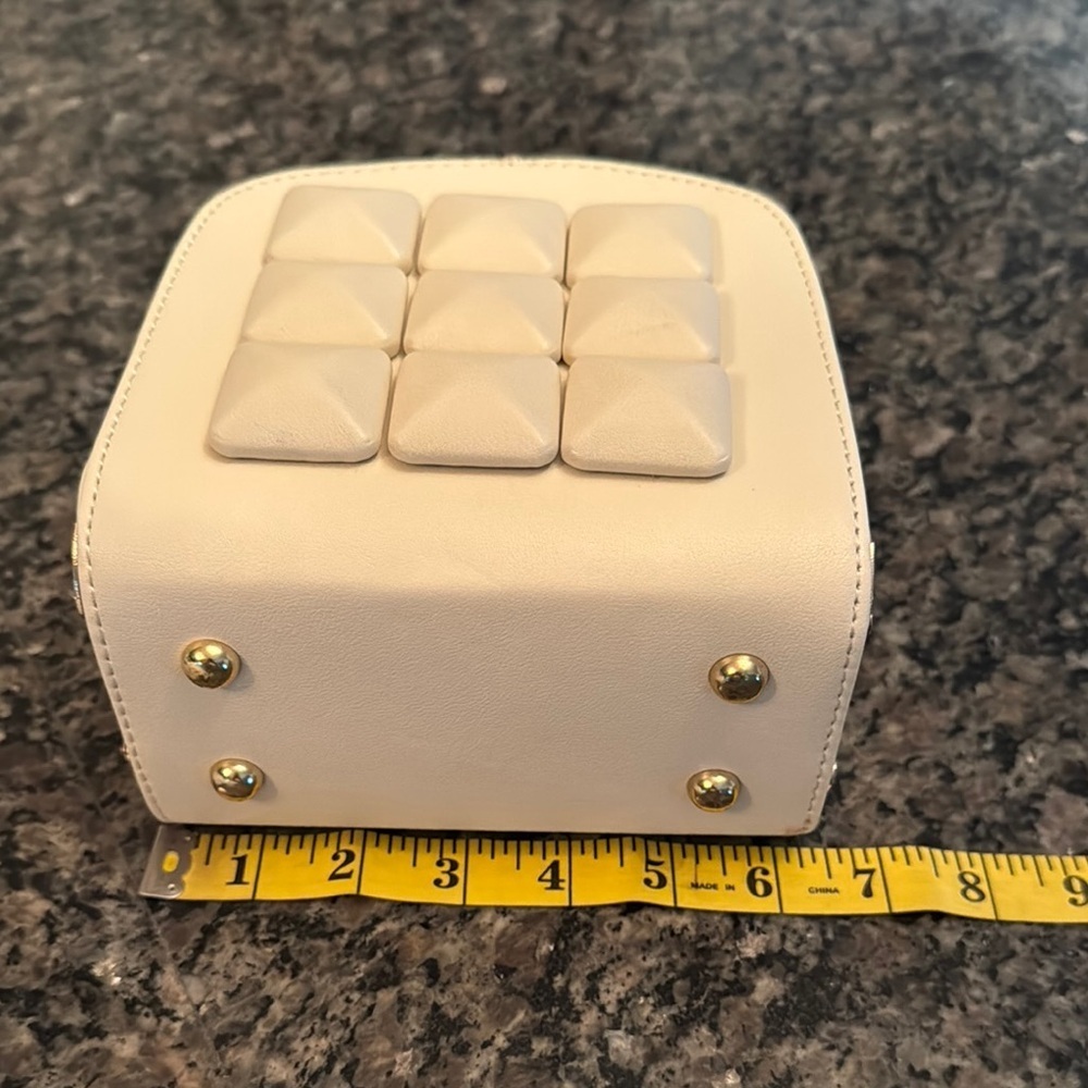 Square hard case Cream Handbag with Gold Accents NWOT - Picture 10 of 14